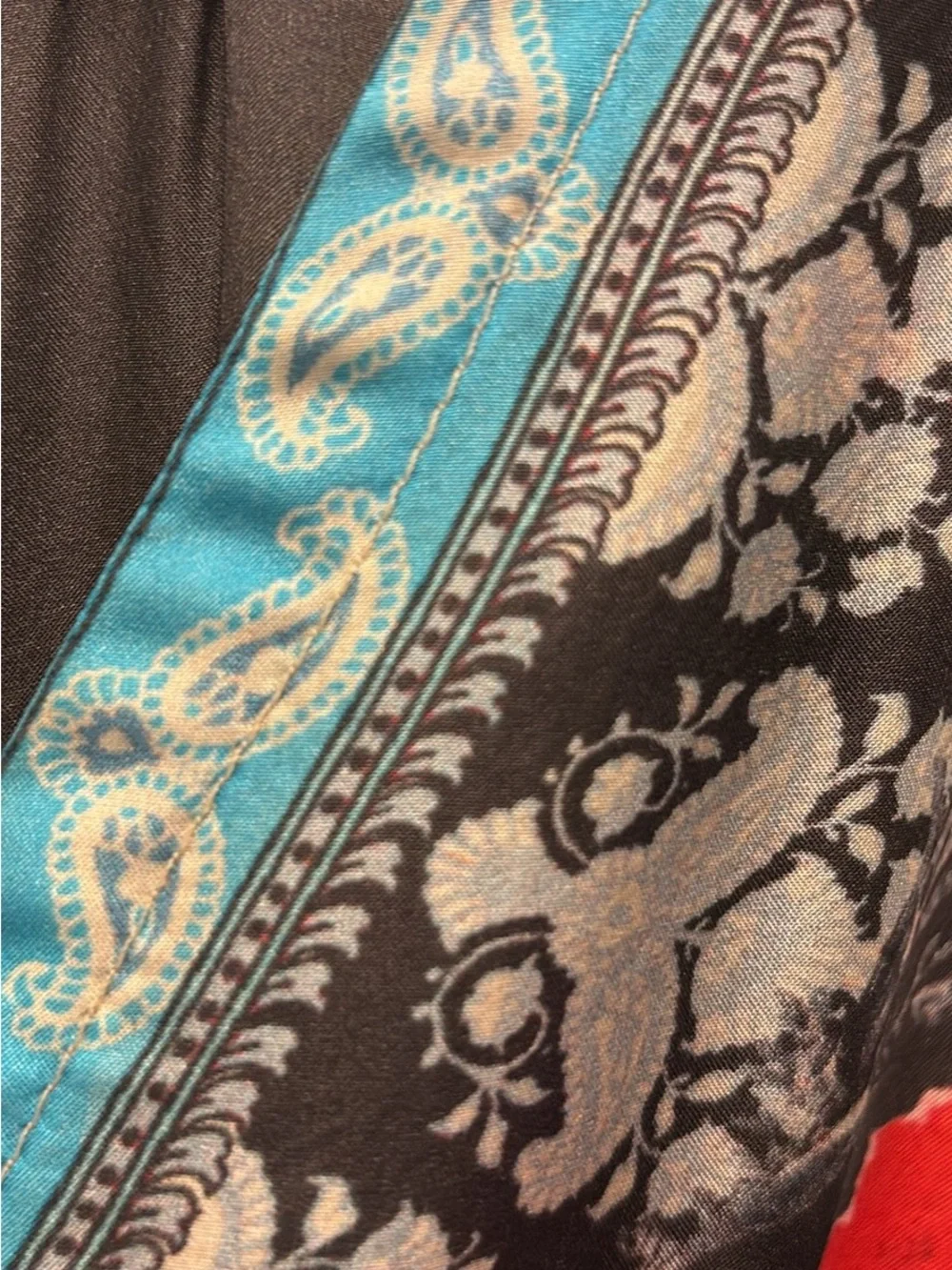 Johnny Was Multicolor Patchwork Maxi Dress with Turquoise Trim - Picture 12 of 15